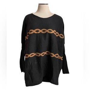 AAEDA Black Oversized Dolman Style Sweater Crewneck Brown Pattern Stretch XL‎